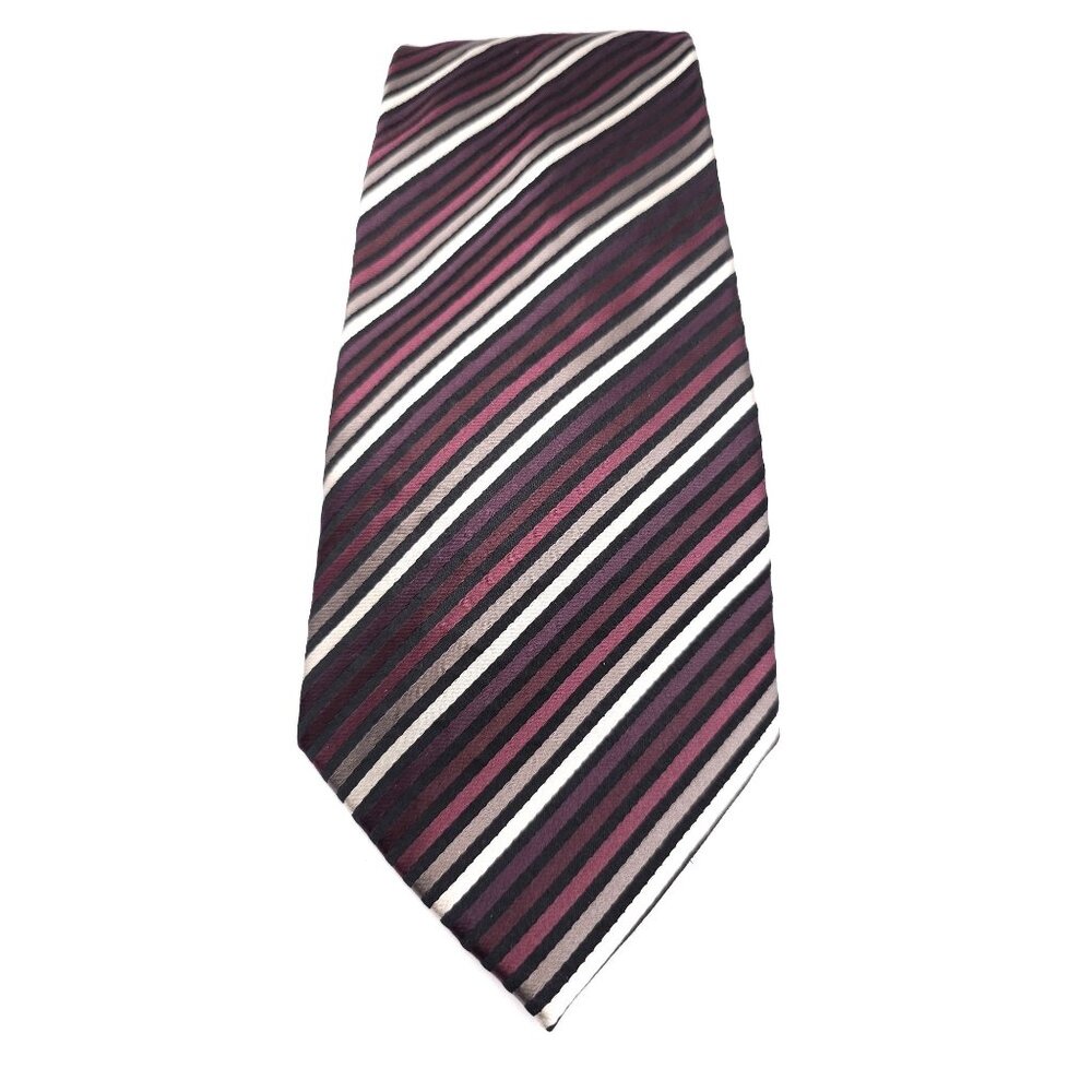 Roberto Villini Collezione Striped Silk Mens Tie Black Burgundy White Stripe Des